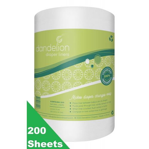  Dandelion Diapers Biodegradable and Flushable Natural Diaper Liners, 100% Viscose Made From Bamboo, 200 Sheets