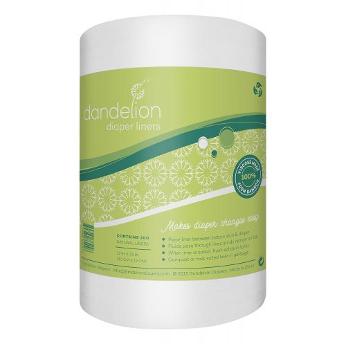  Dandelion Diapers Biodegradable and Flushable Natural Diaper Liners, 100% Viscose Made From Bamboo, 200 Sheets