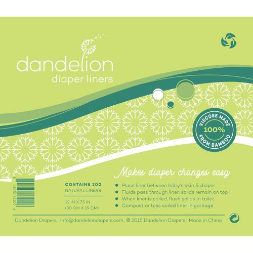  Dandelion Diapers Baby Diaper Liners, 100% Viscose, 200 Sheets