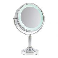 Danielle Creations Double-Sided LED Round Lighted Makeup Mirror with 15x Magnification for Vanity or Countertop, 360-Degree Movement, Silver Chrome