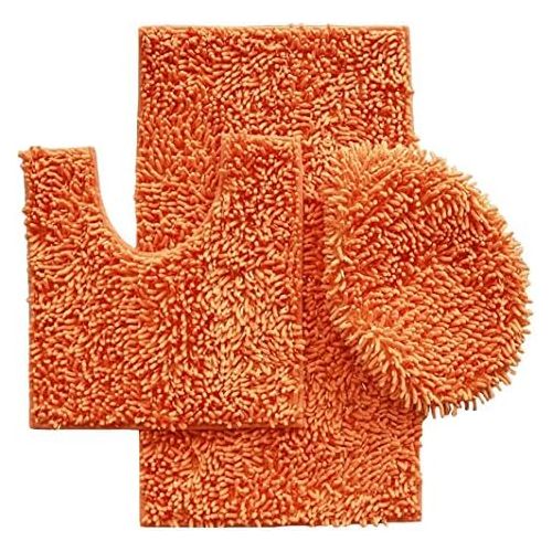  Daniels Bath Daniels Bath & Beyond 3 Piece Set with 20 x 31 Bath Contour Mat and 20 x 18 Lid, Chenille and Shiny Orange