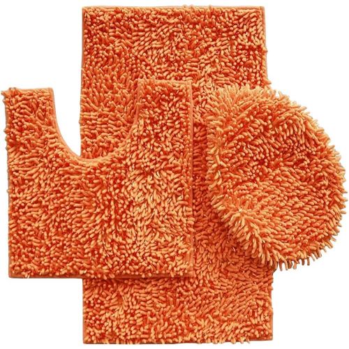  Daniels Bath Daniels Bath & Beyond 3 Piece Set with 20 x 31 Bath Contour Mat and 20 x 18 Lid, Chenille and Shiny Orange