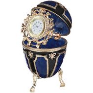 Danila-souvenirs Faberge Style Jewish Egg  Trinket Jewel Box with Star of David & clock blue 4.1
