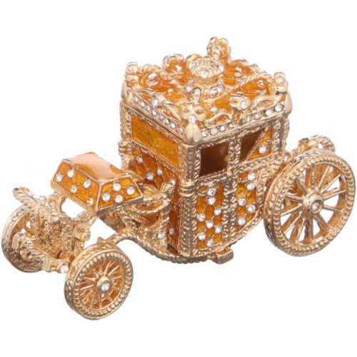  Danila-souvenirs Decorative Russian Faberge Style Egg  Trinket Jewel Box with Russian Coat of Arms & Carriage yellow 7.1