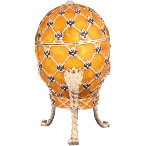  Danila-souvenirs Decorative Russian Faberge Style Egg  Trinket Jewel Box with Russian Coat of Arms & Carriage yellow 7.1
