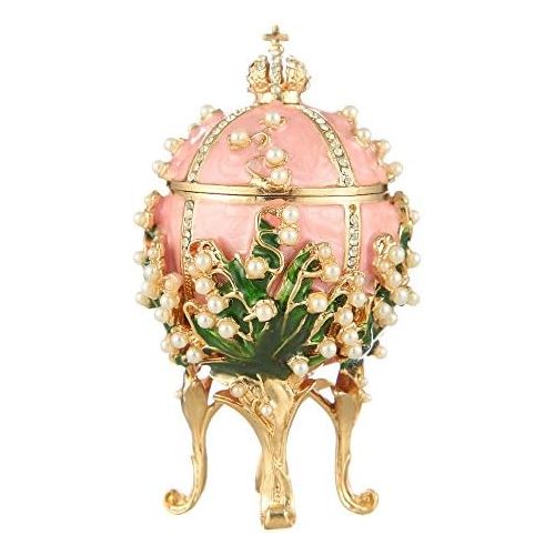  Danila-souvenirs danila-souvenirs Decorative Russian Faberge Style EggTrinket Jewel Box with Russian Emperors Crown & Flowers pink 3.2