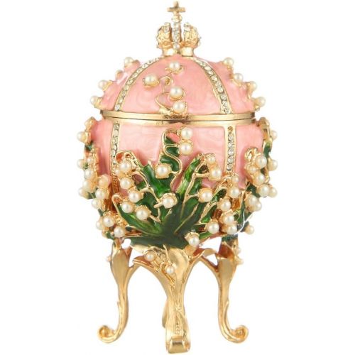  Danila-souvenirs danila-souvenirs Decorative Russian Faberge Style EggTrinket Jewel Box with Russian Emperors Crown & Flowers pink 3.2