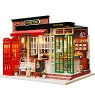 Danni Wood DIY Dollhouse Toy Miniature Box Puzzle Dollhouse DIY Kit Doll House Furniture Coffee Shop Model Gift Toy for Children