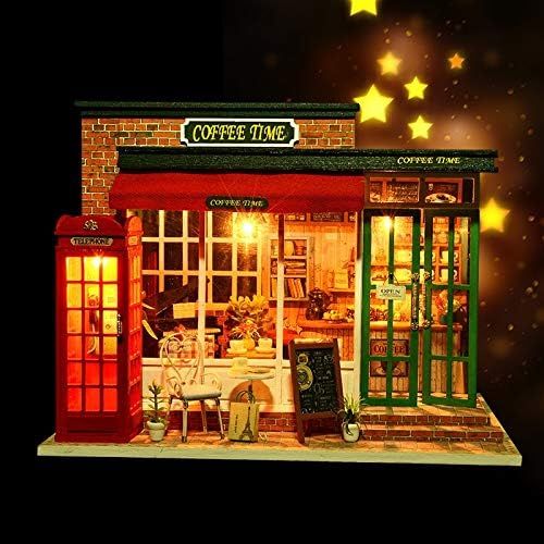  Danni Wood DIY Dollhouse Toy Miniature Box Puzzle Dollhouse DIY Kit Doll House Furniture Coffee Shop Model Gift Toy for Children