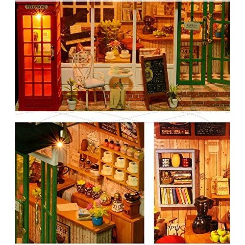  Danni Wood DIY Dollhouse Toy Miniature Box Puzzle Dollhouse DIY Kit Doll House Furniture Coffee Shop Model Gift Toy for Children