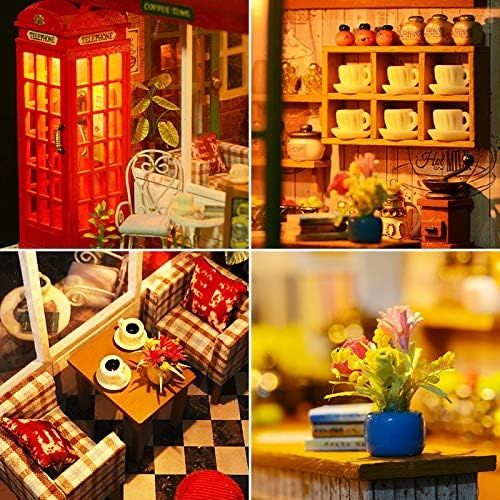  Danni Wood DIY Dollhouse Toy Miniature Box Puzzle Dollhouse DIY Kit Doll House Furniture Coffee Shop Model Gift Toy for Children