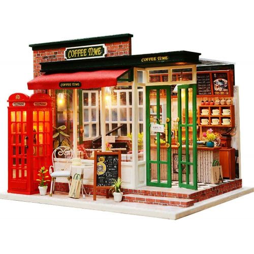  Danni Wood DIY Dollhouse Toy Miniature Box Puzzle Dollhouse DIY Kit Doll House Furniture Coffee Shop Model Gift Toy for Children