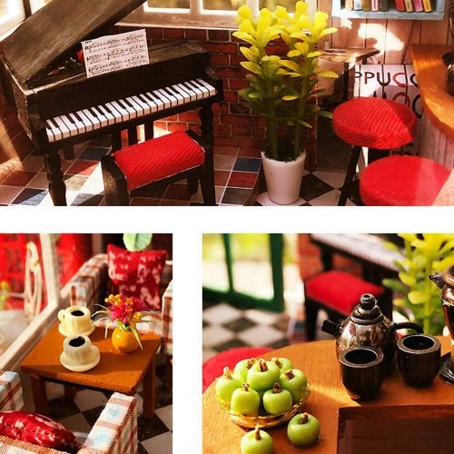  Danni Wood DIY Dollhouse Toy Miniature Box Puzzle Dollhouse DIY Kit Doll House Furniture Coffee Shop Model Gift Toy for Children