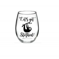 /DanniBeCollection SLOTH - Sloth Wine Glass - Wine Glass gift - Lets Get SLOTHED 15 oz stemless wine glass