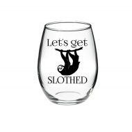 DanniBeCollection SLOTH - Wine Glass gift - Lets Get SLOTHED 15 oz stemless wine glass