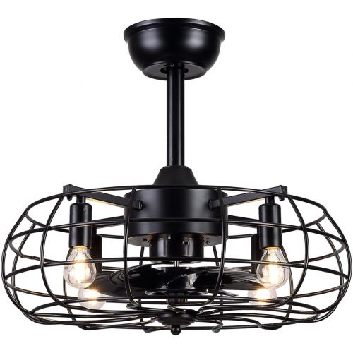  Dannilong Caged Ceiling Fan with Lights ,Modern Enclosed Ceiling Fan Indoor with Remote Control ,Black Industrial Ceiling Fan Light Kit (Grid)