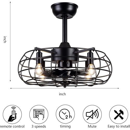  Dannilong Caged Ceiling Fan with Lights ,Modern Enclosed Ceiling Fan Indoor with Remote Control ,Black Industrial Ceiling Fan Light Kit (Grid)