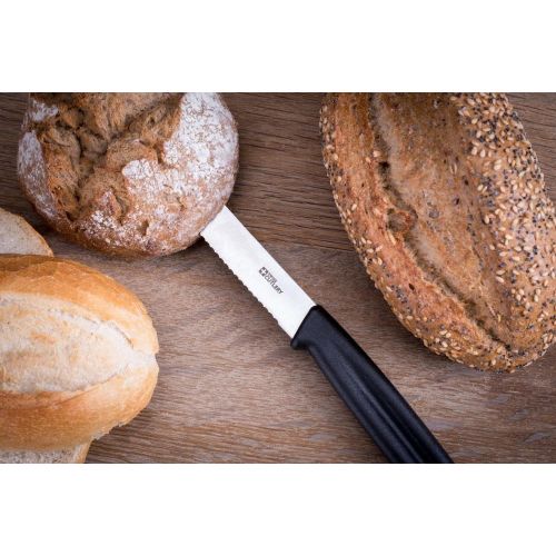  Danto culinario Messerset 6 Stueck SwissCutlery Wellenschliff Tafelmesser, Brotzeitmesser, Fruehstuecksmesser, Tomatenmesser, Steakmesser, Kunststoffgriff in schwarz