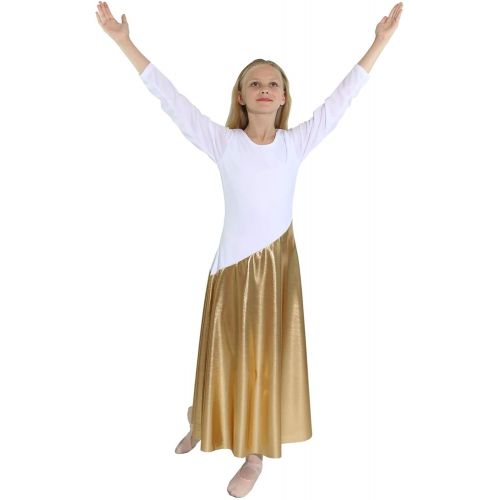  Danzcue Girls Bi Color Long Sleeve Worship Dance Dress