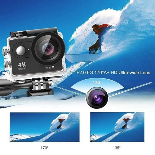  Daping Action Camera 1080p 4K WiFi HD Underwater Camera Sport Action Cam Waterproof 12MP 30M 170° Wide-Angle 2.0’’ LCD with 2 Batteries, USB Charger, Carrying Case, Accessories Kit, Black