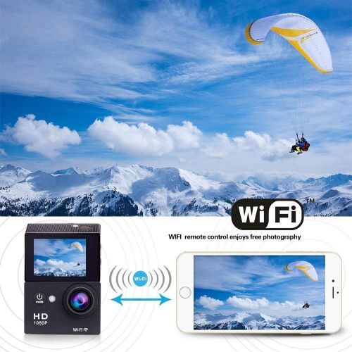  Daping Action Camera 1080p 4K WiFi HD Underwater Camera Sport Action Cam Waterproof 12MP 30M 170° Wide-Angle 2.0’’ LCD with 2 Batteries, USB Charger, Carrying Case, Accessories Kit, Black