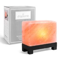 Daplomb 100% Authentic Natural Himalayan Salt Lamp; Hand-Carved Modern Rectangle in Pink Crystal Rock Salt from The Himalayan Mountains; Footed Wood Base, UL-Listed Dimmer Cord + Extra Bul