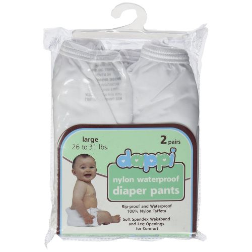  Dappi Waterproof 100% Nylon Diaper Pants, White, Large (2 Count)