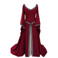 Dark Paradise Womens Medieval Renaissance Costume Dresses Halloween Cosplay Trumpet Sleeves Lace Up Floor Lenght Dress