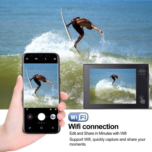  Darkeep 4K Action Camera 2.0 Inch Touch Screen 170 Degree Ultra-Wide Fisheye Lens Android IOS App Wifi Sports DV TV Out with USB 2.0 Waterproof Case