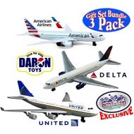 Daron American Airlines, Delta & United Airlines B747 Die-cast Planes Mattys Toy Stop Exclusive Gift Set Bundle - 3 Pack