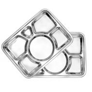 Darware Cafeteria Mess Trays (2-Pack); Stainless Steel 16 In. x 11 In. Rectangular 6-Compartment Divided Plates/Cafeteria Food Trays