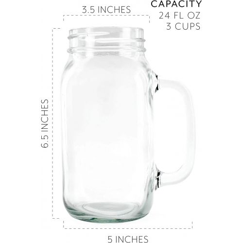  [아마존베스트]Darware Mason Jar Mugs with Handles (24oz, 4-Pack); Glass Drinking Glasses for Beverages, Decoration, Storage, Party Favors, Cocktails, Floats, Centerpieces and more