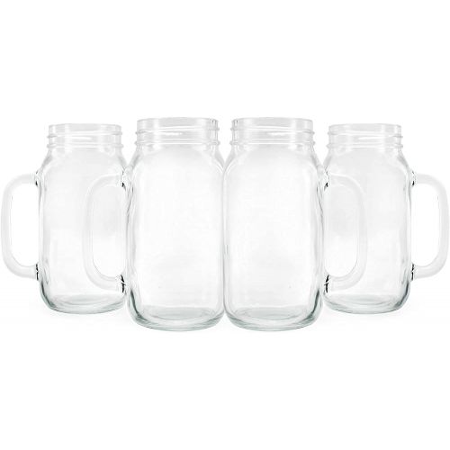  [아마존베스트]Darware Mason Jar Mugs with Handles (24oz, 4-Pack); Glass Drinking Glasses for Beverages, Decoration, Storage, Party Favors, Cocktails, Floats, Centerpieces and more