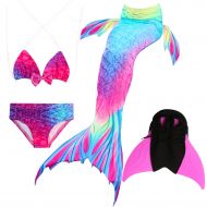 Das beste Girls Mermaid Tail Swimsuit with Monofin Girls Mermaid Tail for Swimming,Colorful Swimmable Costume Cosplay Princess Swimwear Bikini Set Bathing Suit Set with Mono Fin Fo