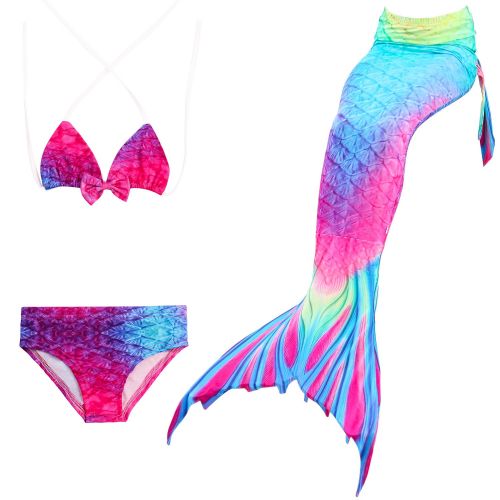  Das beste Girls Mermaid Tail Swimsuit with Monofin Girls Mermaid Tail for Swimming,Colorful Swimmable Costume Cosplay Princess Swimwear Bikini Set Bathing Suit Set with Mono Fin Fo