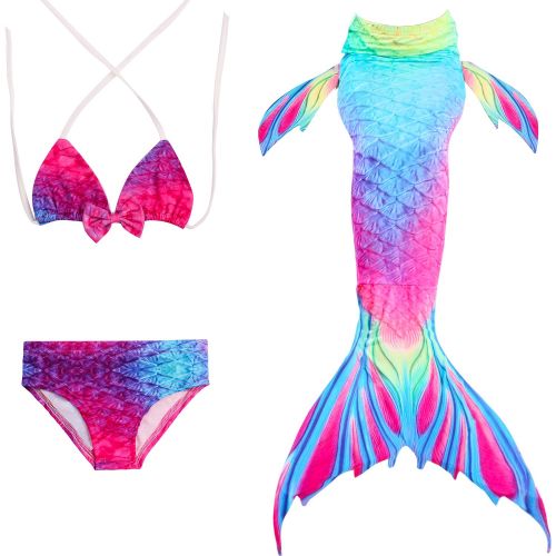  Das beste Girls Mermaid Tail Swimsuit with Monofin Girls Mermaid Tail for Swimming,Colorful Swimmable Costume Cosplay Princess Swimwear Bikini Set Bathing Suit Set with Mono Fin Fo