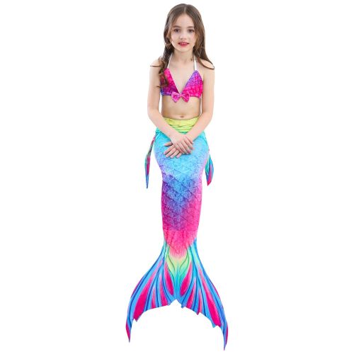  Das beste Girls Mermaid Tail Swimsuit with Monofin Girls Mermaid Tail for Swimming,Colorful Swimmable Costume Cosplay Princess Swimwear Bikini Set Bathing Suit Set with Mono Fin Fo