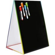 DasKid Tabletop Magnetic Easel & Blackboard with Chalkboard Design (2 Sides) 16 X 12.5” Includes: 4 Chalk Markers Drawing Art Black Board Educational Kids Toy
