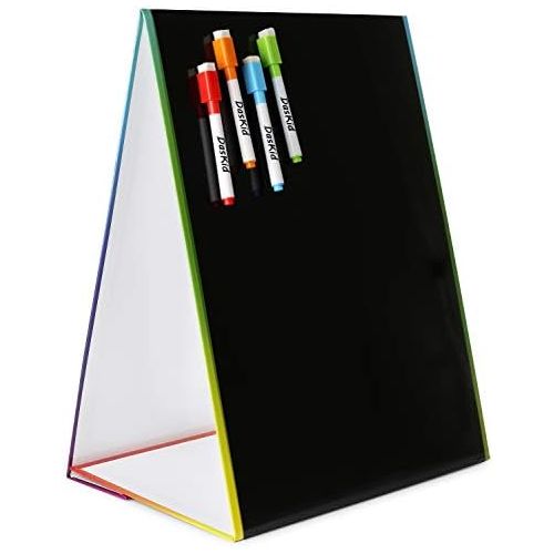  DasKid Tabletop Magnetic Easel & Blackboard with Chalkboard Design (2 Sides) 16 X 12.5” Includes: 4 Chalk Markers Drawing Art Black Board Educational Kids Toy