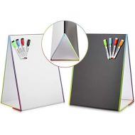 DasKid Tabletop Magnetic Easel Whiteboard & Washable Blackboard with Chalkboard Design (2 Sides) 16 X 12.5” Includes:4 Dry Erase Markers & 4 Chalk Markers Drawing Art Black Board Educatio