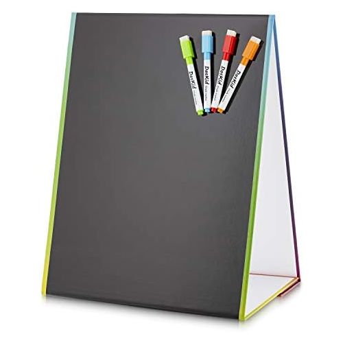  DasKid Tabletop Magnetic Easel Whiteboard & Washable Blackboard with Chalkboard Design (2 Sides) 16 X 12.5” Includes:4 Dry Erase Markers & 4 Chalk Markers Drawing Art Black Board Educatio