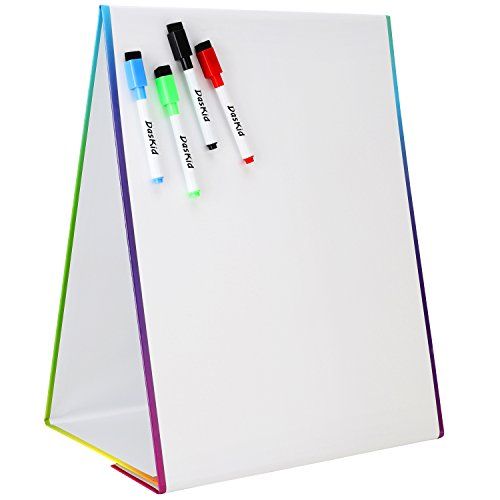  [아마존베스트]DasKid Tabletop Magnetic Easel & Whiteboard (2 Sides) Includes: 4 Dry Erase Markers. Drawing Art White Board Educational Kids Toy