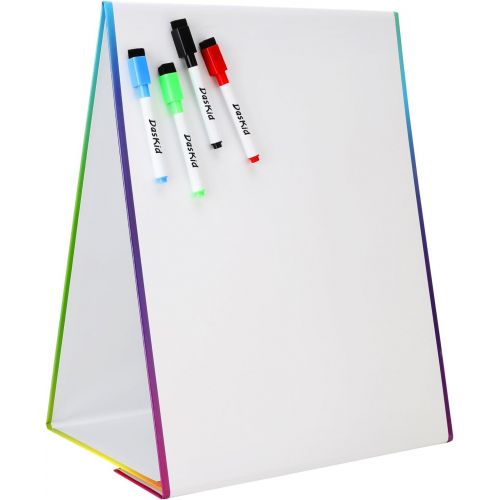  [아마존베스트]DasKid Tabletop Magnetic Easel & Whiteboard (2 Sides) Includes: 4 Dry Erase Markers. Drawing Art White Board Educational Kids Toy