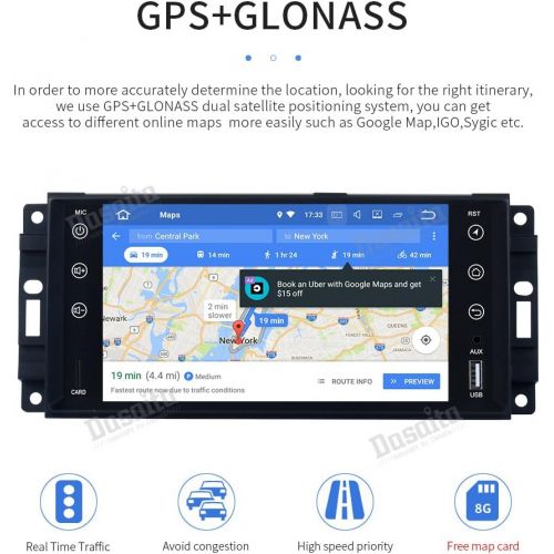  Dasaita 7inch Screen Double Din Android 8.0 Car GPS for Jeep Wrangler Commander Compass Grand Cherokee Dodge RAM Chrysler Sebring 300C Audio Stereo with Octa Core 4G RAM 32G ROM Na