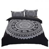 Dasyfly 3 Piece Bohemian Duvet Cover Sets Queen Size Mandala Elephant Boho Chic Bedding Sets For Aducts Boys Girls Black White