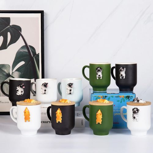  [아마존베스트]Daveinmic Matte Black Corgi Mug with Original Bamboo Lid,Handcrafted Cute Corgi Gift Coffee Mug Tea Cup Perfect Novelty Mug(12oz,350ML)(Black, Corgi)