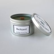 Davescandlesshop Backyard. 8oz Soy Candle Tin with Wood Wick