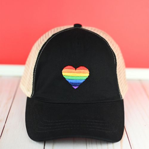  David & Young Rainbow Heart Mesh Back Ponyflo Baseball Cap