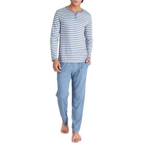  [아마존 핫딜] [아마존핫딜]David+Archy David Archy Mens Cotton Heather Striped Sleepwear Long Sleeve Top & Bottom Pajama Set