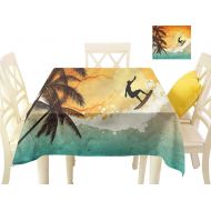 Davishouse Washable Table Cloth Surfer Sea Palms Sunset Indoor Outdoor Camping Picnic W60 x L60